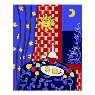 Matisse Geïnspireerd Blauw Nacht Stilleven Wijn Ci Perfect Poster