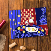 Matisse geïnspireerd blauw stilleven rode wijn cit briefkaart