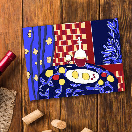 Matisse geïnspireerd blauw stilleven rode wijn cit briefkaart