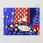 Matisse geïnspireerd blauw stilleven rode wijn cit briefkaart (Voorkant)