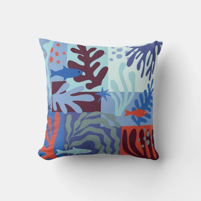 Matisse geïnspireerd Ocean Life papier knipsels bl Kussen (Voorkant)
