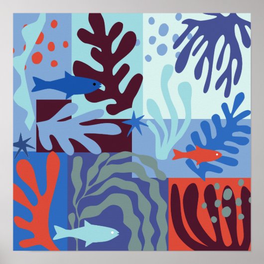 Matisse geïnspireerd Ocean Life papier knipsels bl Poster (Voorkant)
