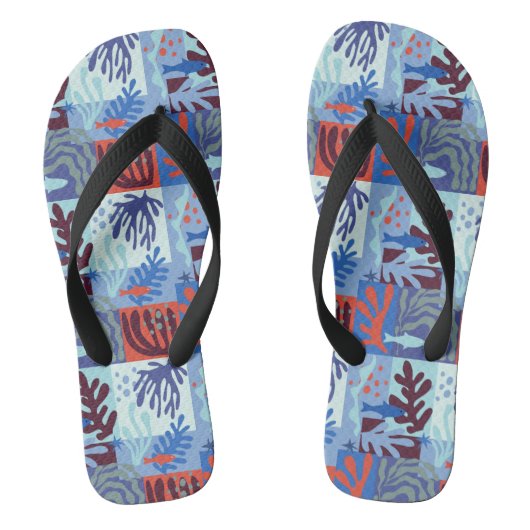 Matisse geïnspireerd Ocean Life papier knipsels bl Teenslippers (Voetbed)