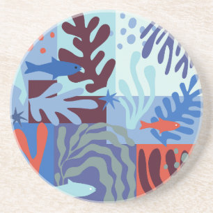 Matisse geïnspireerd Ocean Life papier knipsels bl Zandsteen Onderzetter
