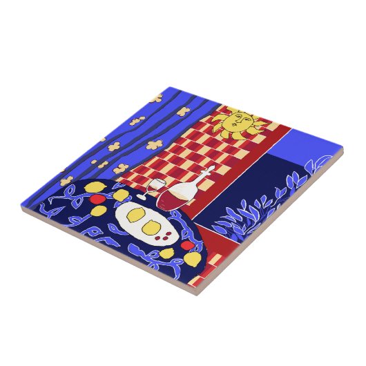 Matisse geïnspireerde blauwe nachtleeuwen tegeltje (Zijkant)