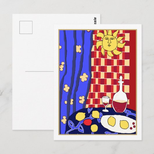 Matisse geïnspireerde blauwe rode stilstaande leeu briefkaart (Voorkant / Achterkant)