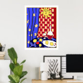 Matisse geïnspireerde blauwe rode stilstaande leeu poster (Thuiskantoor)