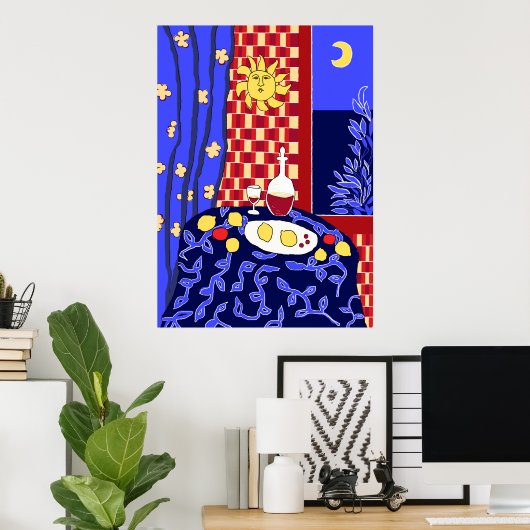 Matisse geïnspireerde Blue Night still-wine Poster (Thuiskantoor)