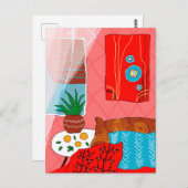 Matisse geïnspireerde rode ruimte met Kussens Oran Briefkaart (Voorkant / Achterkant)