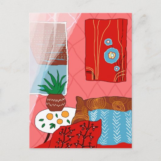 Matisse geïnspireerde rode ruimte met Kussens Oran Briefkaart (Voorkant)