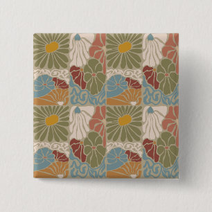 Matisse Groovy bloemmotief Art Nouveau jaren 70 Bo Vierkante Button 5,1 Cm