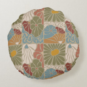 Matisse Groovy bloemmotief  Art Nouveau  jaren 70  Rond Kussen
