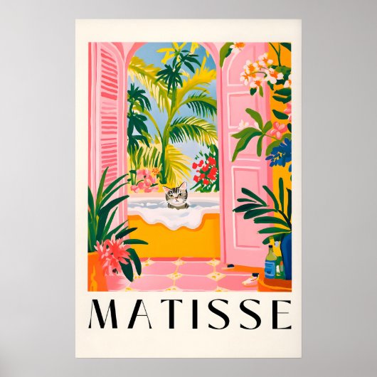 Matisse kattenprint roze badkamer muurkunst, Grapp Poster (Voorkant)