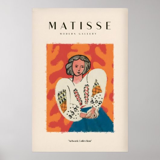 Matisse Kunstprints - Vrouw Witte Blouse Blauwe Ro Poster (Voorkant)
