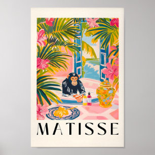 Matisse Print, Chimpansee in bad Grappig Poster, Poster