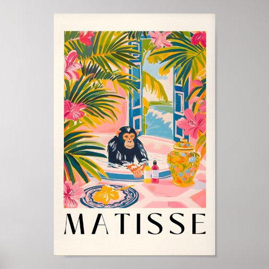 Matisse Print, Chimpansee in bad Grappig Poster, Poster (Voorkant)