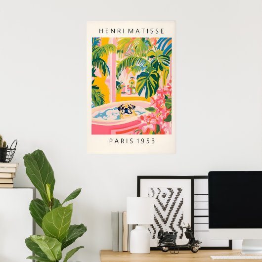 Matisse Pug Print Funny Bathroom Tropical Art (Thuiskantoor)