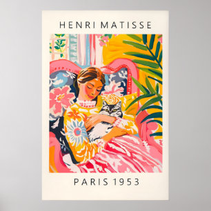 Matisse Stijl Kat Kunstprint Roze Tropische Vrouw Poster