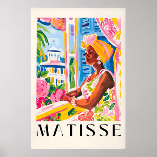 Matisse stijl zwart vrouw kunstprint roze tropisch poster