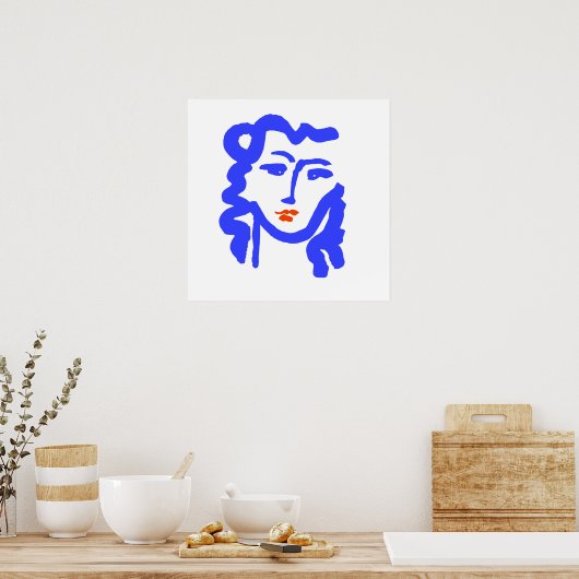 Matisse Style Blue Face Girl Poster (Keuken)