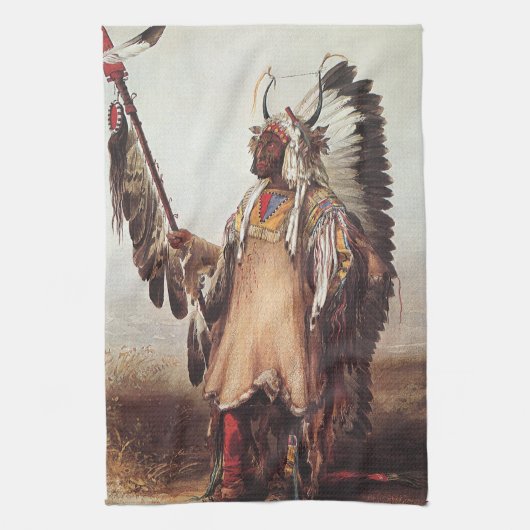 Mato-Tope, een Mandan Chief Portrait van Karl Bodm Theedoek (Verticaal)