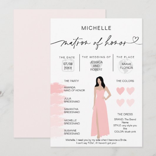 Matr of Honor Info Blush Roze Palet Infographic Kaart (Voorkant / Achterkant)