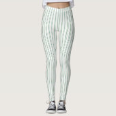 Matras Ticking Gestreept Patroon Mos Groen Wit Leggings (Voorkant)