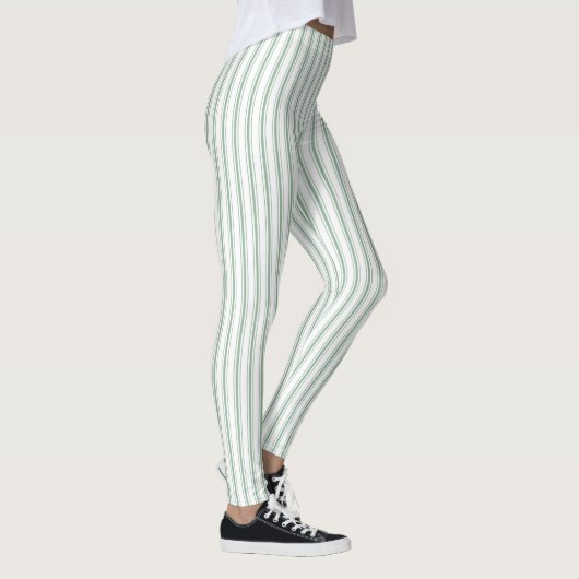 Matras Ticking Gestreept Patroon Mos Groen Wit Leggings (Rechts)