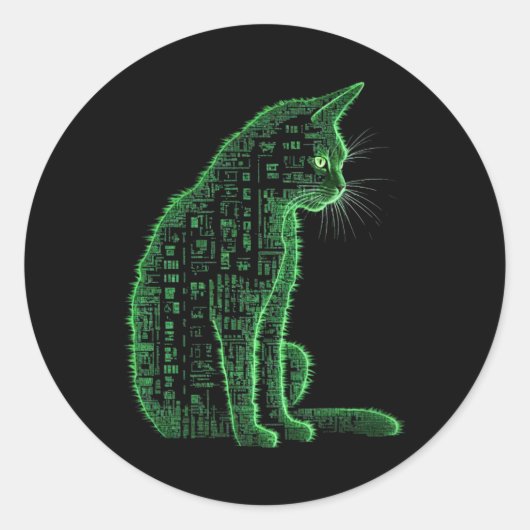 Matrix Cat Art Ronde Sticker (Voorkant)