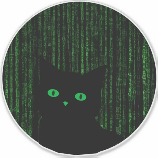 matrix cat, the matrix rain code, binary code sticker (Voorkant)