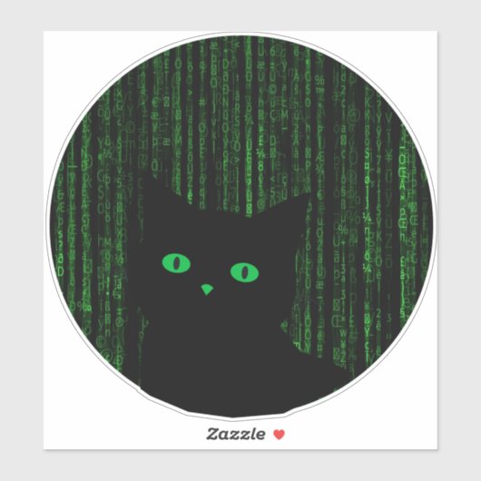matrix cat, the matrix rain code, binary code sticker (Vel)