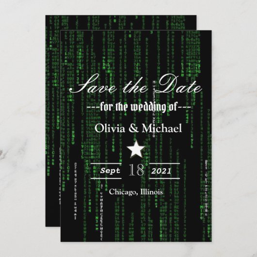 Matrix-code Save The Date (Voorkant / Achterkant)