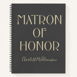 Matron Honor Modern Black Typography Name Wedding Notitieboek