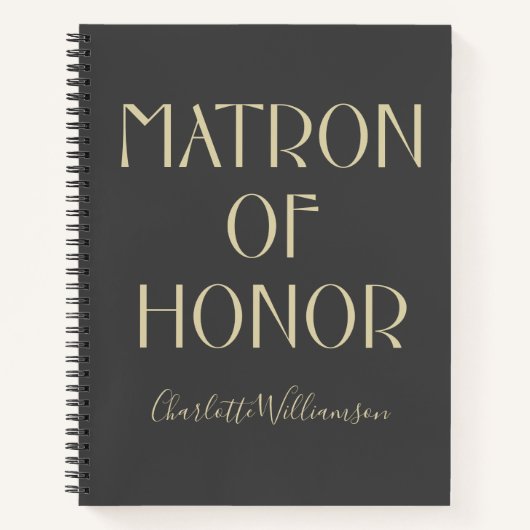 Matron Honor Modern Black Typography Name Wedding Notitieboek (Voorkant)