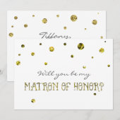 MATRON HONOR White & Gold Glitter Stip Kaart (Voorkant / Achterkant)