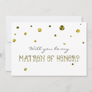 MATRON HONOR White & Gold Glitter Stip Kaart