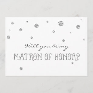 MATRON HONOR White & Silver Glitter Stip Kaart