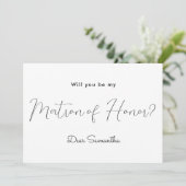 Matron of Honor Black White Uitnodiging (Staand voorkant)