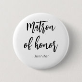 Matron of Honor Black White Wedding Button (Voorkant)