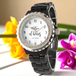 Matron of Honor Black White Wedding Horloge