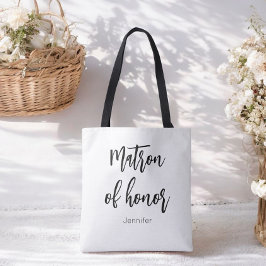 Matron of Honor Black White Wedding Tote Bag