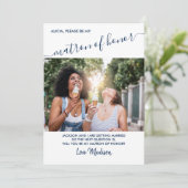 Matron of Honor Blauw en Wit Fotovoorstel Kaart (Staand voorkant)