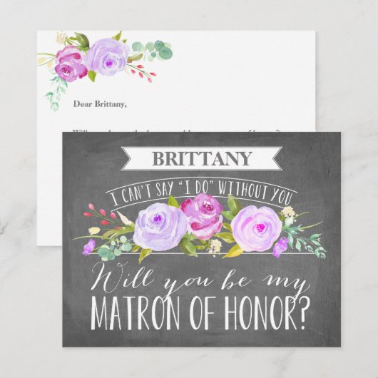 Matron of Honor Card | Bridesmaid Kaart (Voorkant / Achterkant)