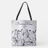 Matron of Honor Charcoal Floral w Bride Groom Date Tote Bag (Voorkant)