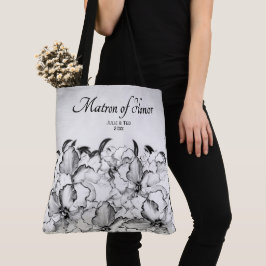 Matron of Honor Charcoal Floral w Bride Groom Date Tote Bag