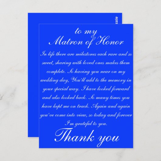 Matron of Honor Dank je wel Briefkaart (Voorkant / Achterkant)