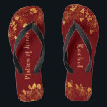 Matron of Honor Dark Burgundy Gold Foliage Pattern Teenslippers<br><div class="desc">Deze prachtige, donkerbruine en goudbladerpatroon, matron van eerzame teenslippers, heeft een donkerbruine achtergrond die gekant is tegen een ingewikkeld goudgroen patroon en aanpasbare moderne typografie. De combinatie van de rijke Bourgogne en de glanzende gouden creëer en elegant en luxe esthetiek. Het is een mooi cadeau voor je bruidfeestje. Uitzicht het...</div>