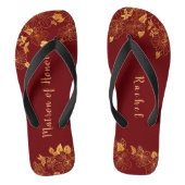 Matron of Honor Dark Burgundy Gold Foliage Pattern Teenslippers (Voetbed)