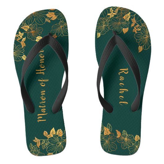 Matron of Honor Emerald Green & Gold Foliage Teenslippers (Voetbed)