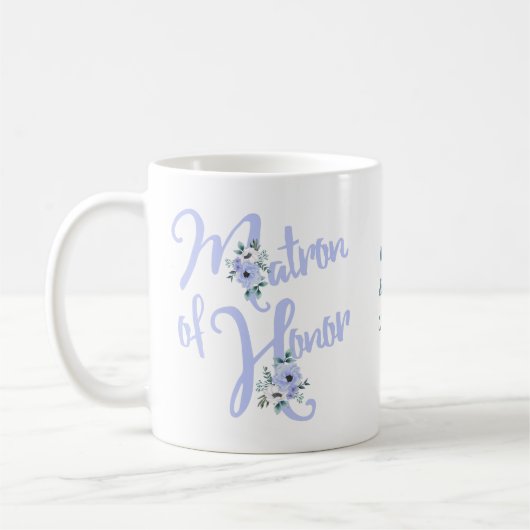 Matron of Honor Floral Letter Dusty Blue Custom Koffiemok (Links)